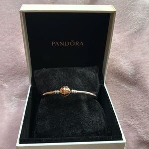 🍁Pandora sterling, silver bangle, bracelet, rose color, round interlocking bead